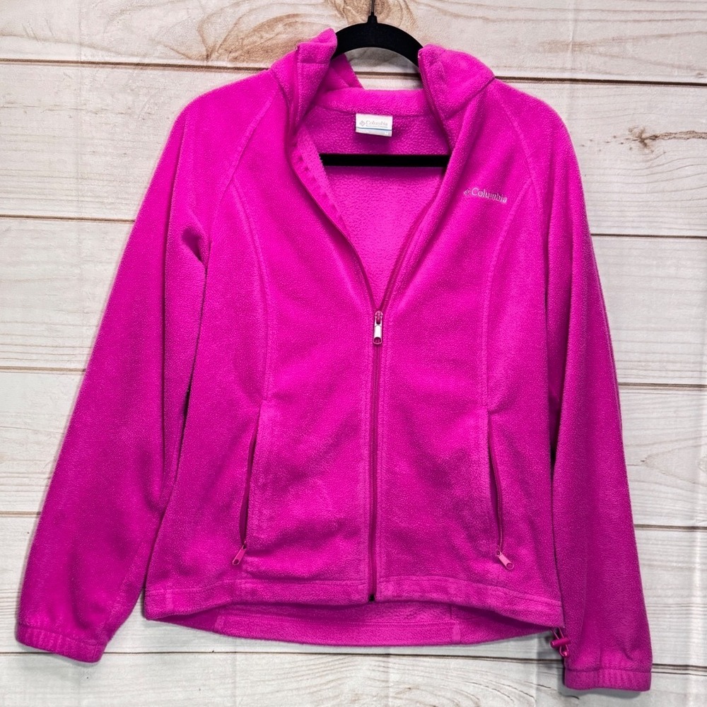 Columbia Womens Full Zip Fleece Jacket Hot Pink Mock Neck Size Medium